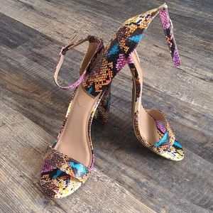 🔖3 for $25 Report | Multicolor Snakeskin Strappy Chunky Heels NWOT